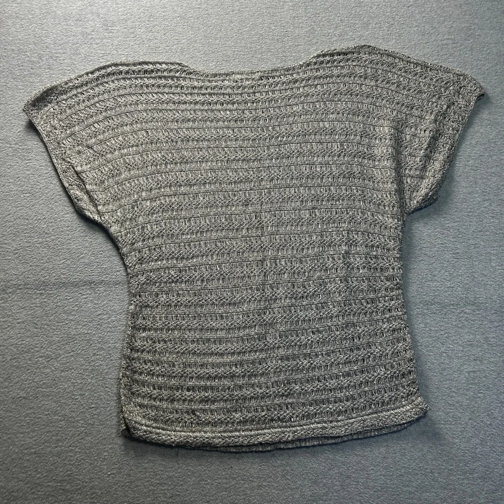 DressBarn Womens 1X Gray Metallic Shimmer Textured Knit‎ Boho Sweater Layer Top
